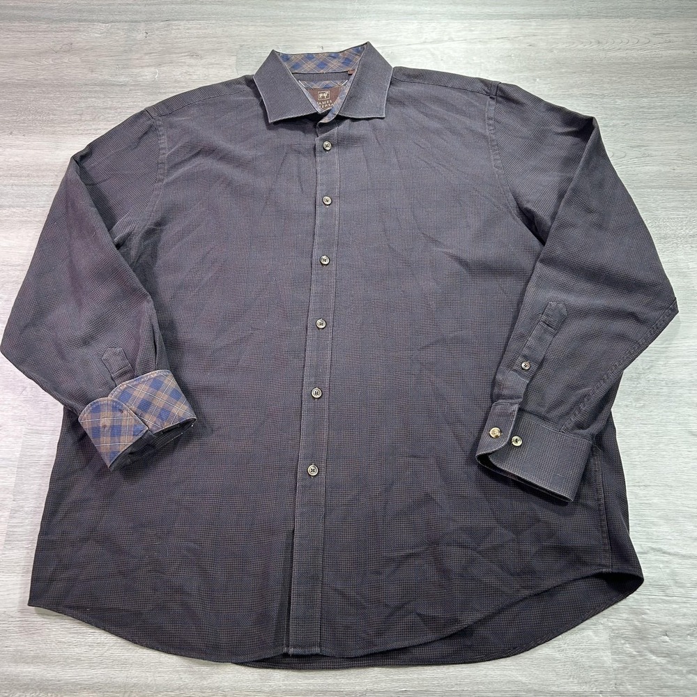 James‎ Tattersall Shirt Mens 2XL Brown Check 100% Cotton Button Up Long Sleeve